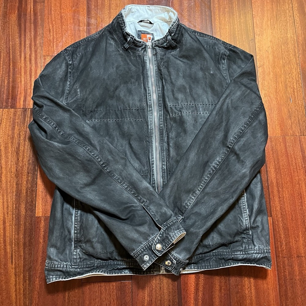 Boss Hugo Boss Bomber Jacket Mens 46R 56 Black Fade Moto Grunge Vintage Y2K 90's